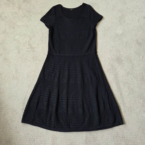 Talbots Dress 1X Black Knit Geometric Textured Classic Career Work Minimalist - Picture 2 of 9